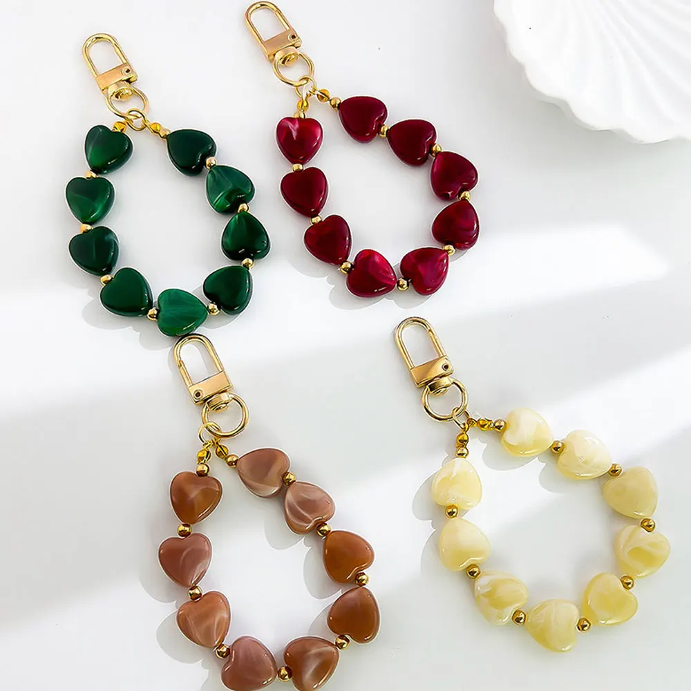 A Light Luxury Acrylic Resin Heart-Shaped DIY Phone Chain, Phone Case Pendant, Phone Chain, Bag Charm, Christmas Small Gift, Keychain