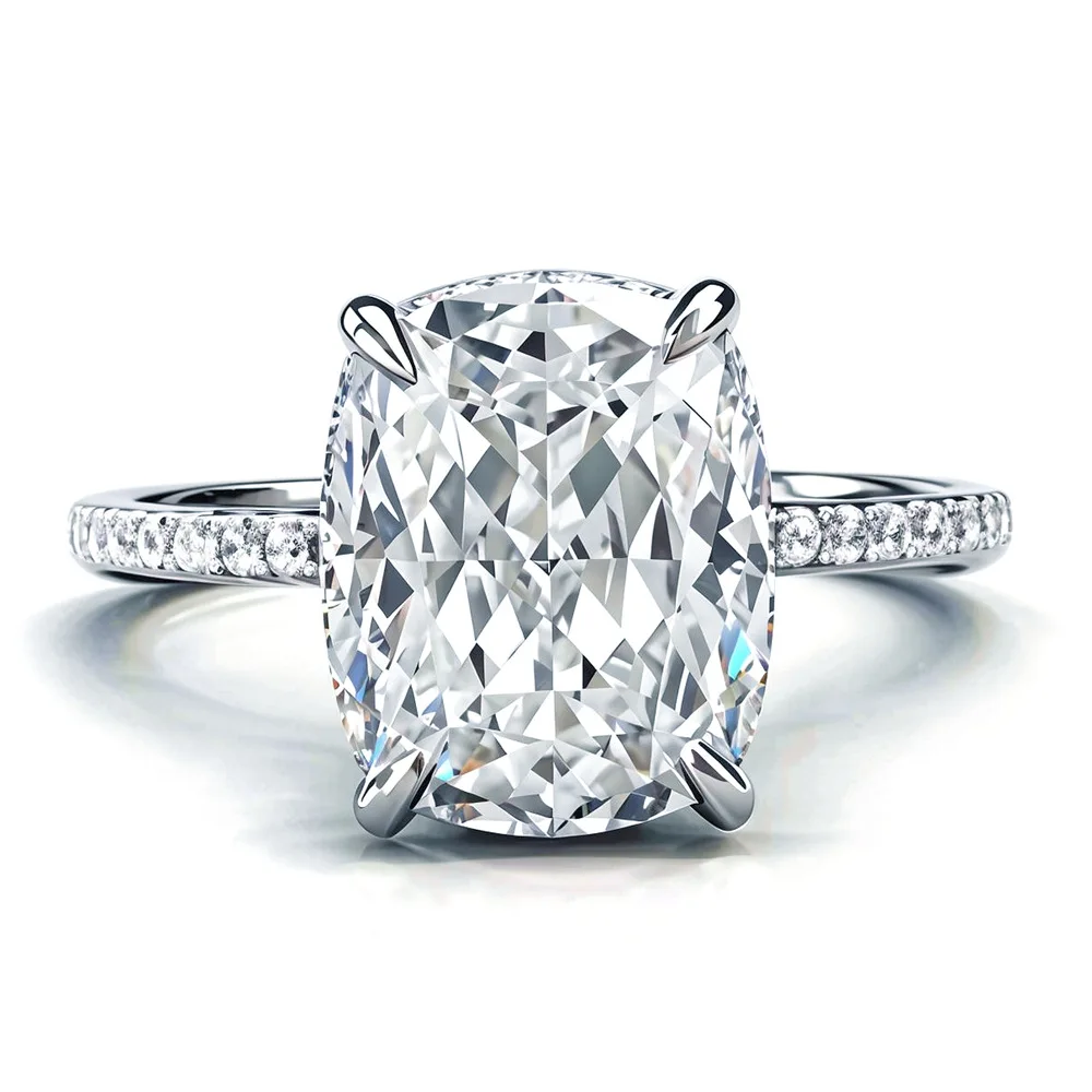 

4 carat rectangular mozzarella diamond ring women's 925 silver engagement ring fashion classic European and American jewelry
