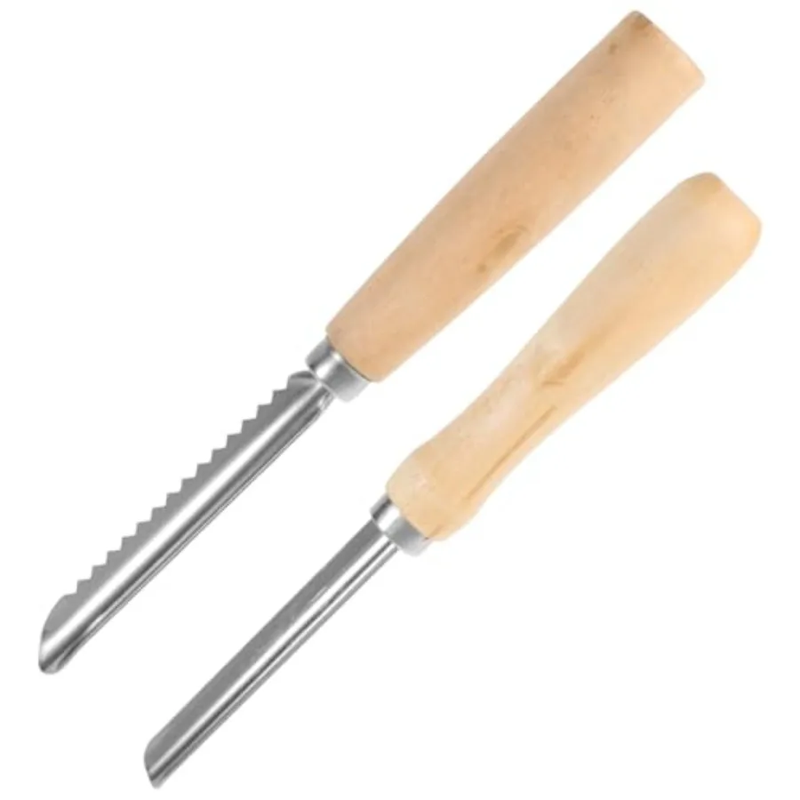 

2 шт. фруктовый сердцевик из нержавеющей стали с деревянной ручкой для яблок, груш, персиков и других фруктов, зубчатый и гладкий питтер для эффективности