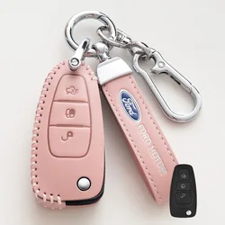 Leather 3 Buttons Car Flip Key Case Cover Shell For Ford Ranger CMax SMax Focus Galaxy Mondeo Transit Tourneo Custom Accessories