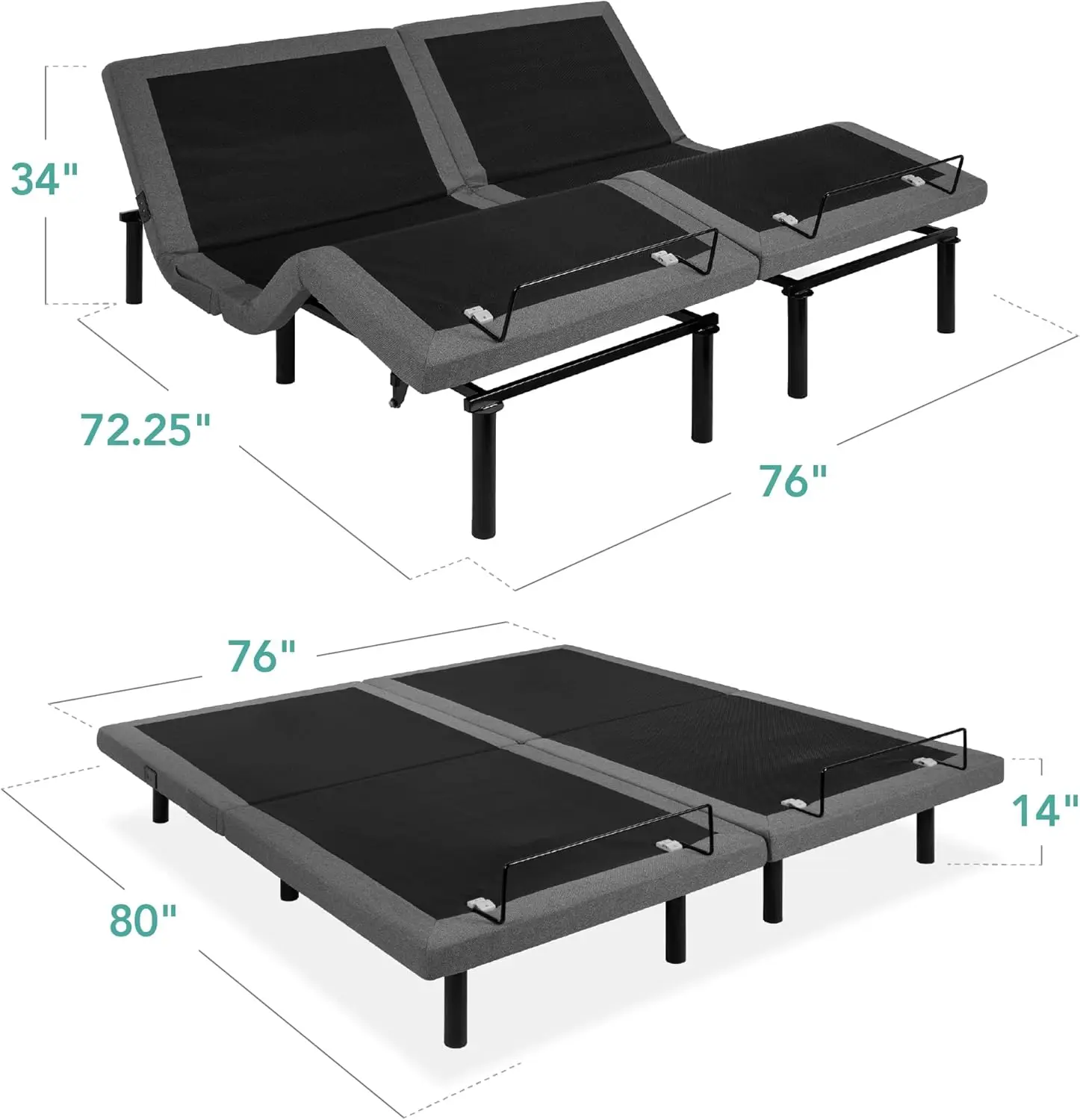 Ergonomic Split King Size Adjustable Bed Zero Gravity Base for Stress Management w/Wireless Remote Control Massage USB Ports