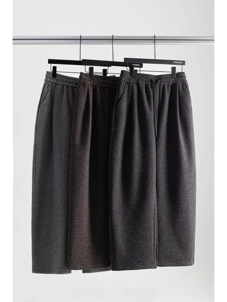 

2025 New Men's Casual Loose Fit Pants Elastic Waist Straight Leg Thiened Fce ey Versatile Busin Casual Sle