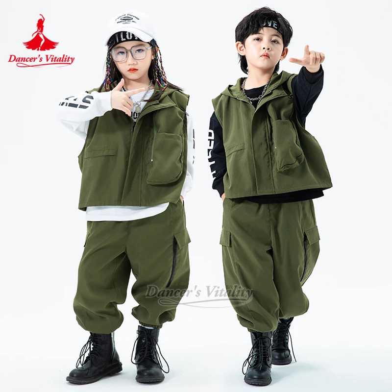 Kit de batería para adolescentes, disfraz de actuación, baile callejero para niños, Jazz, baile rompe, entrenamiento, chaleco con capucha, conjuntos de vitalidad de bailarina