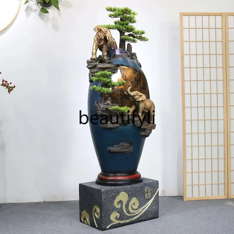 

Elephant ornament living room Chinese decoration floor-to-ceiling rockery flowing water fountain atomized landscape office