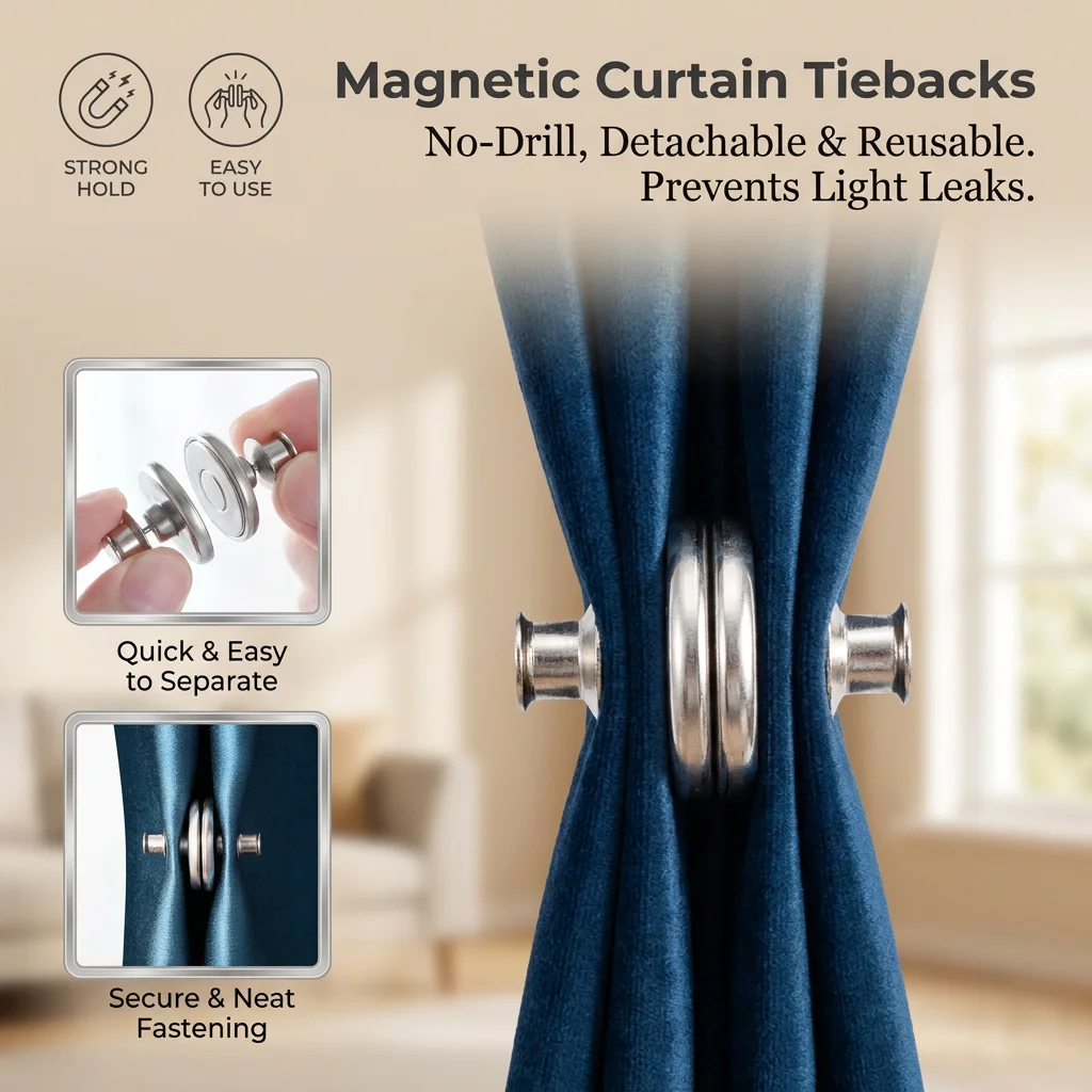 8 Pairs Curtain Magnets Closure, Curtain Weights Magnets Clips with Tack, Drapery Magnetic Holder Buckle to Hold Curtains Closed