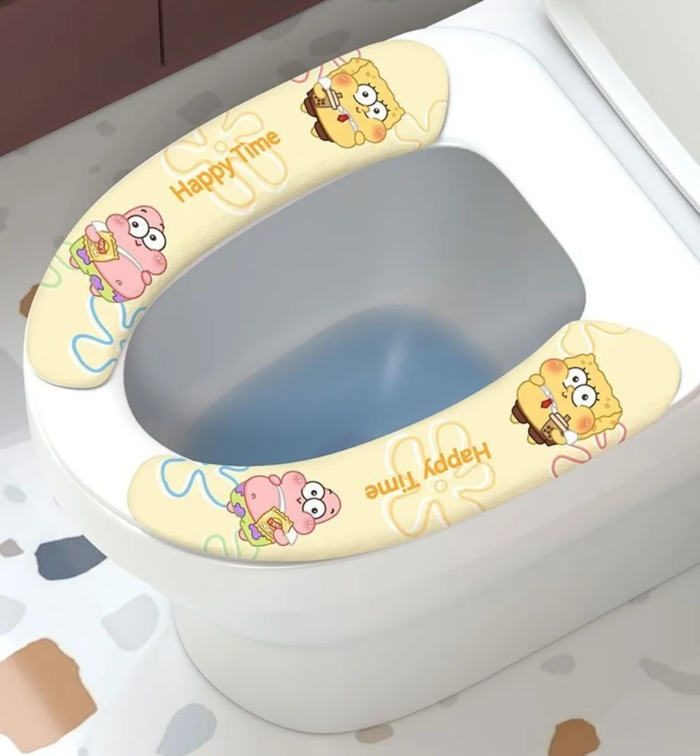 Cute Cartoon SpongeBob All-Season Adhesive Toilet Seat Cover, Gift