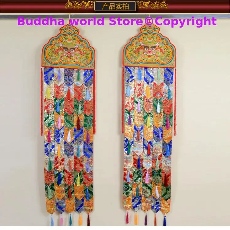 1.5 M long Wholesale Buddhist supplies Buddhism family Temple auspicious Embroidery Wall hang Sutra banner Prayer flag FO PAN 2p