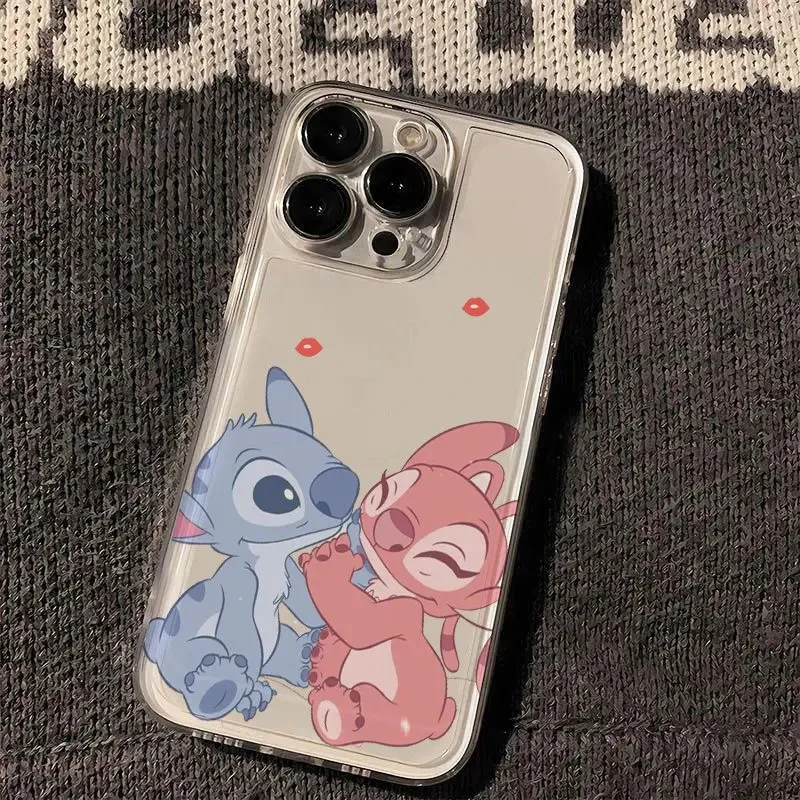 Disney Angel Touch Face Stitch Phone Case for iPhone 15 14 7 8 Plus 15 14 13 12 16 Pro Max XR Xs X Y2K Clear Soft Silicone Cover