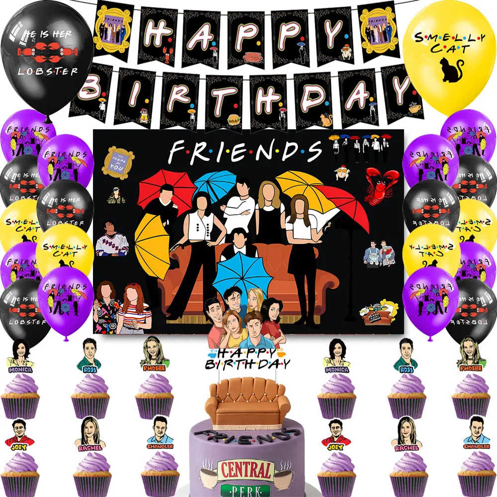 

New 1set TV Show Friends Theme Party Supplies Balloons Flag Banner Cake Topper Birthday Party Decoration Shower Photography Prop