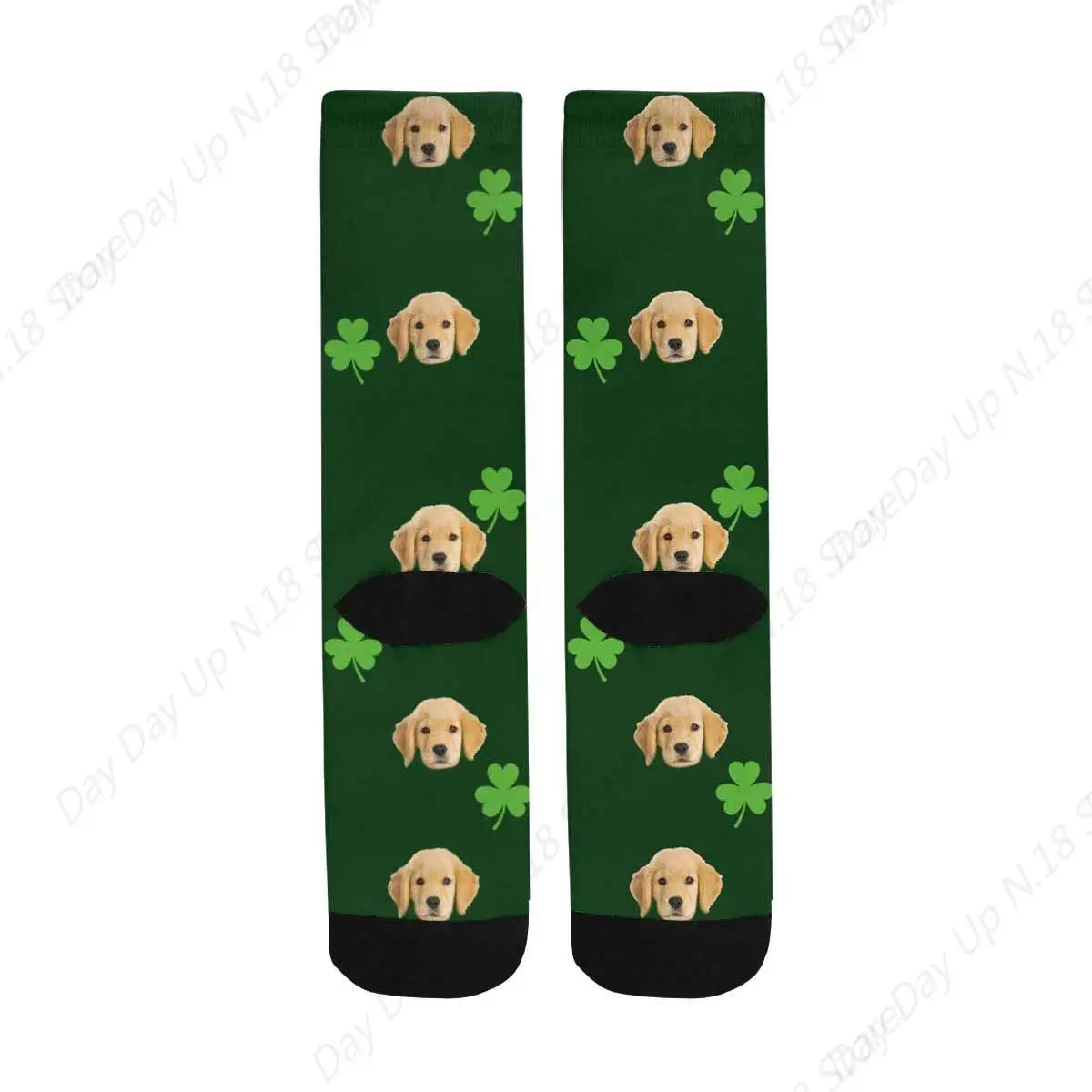 Custom Socks With Faces Clovers Personalized Printed Photo Crew Socks St. Patrick'S Day Gifts For Men Women Black Bone Pattern