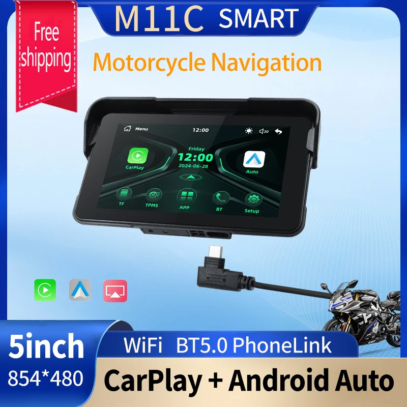 SMART Motorcycle Carplay 5 Inch Wireless CarPlay Android Auto Screen Motorcycle Navigation Motorcycle Wireless Motor GPS