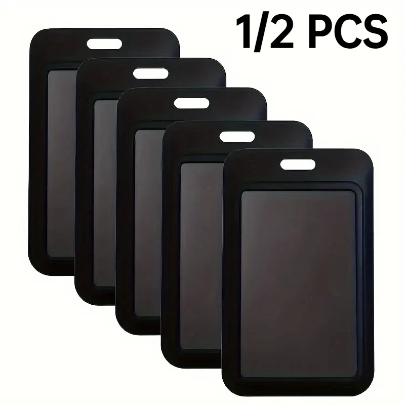 1/2Pcs Sliding Badge Holder, Hard Black Vertical Plastic Card Case Protector with Retractable Badge Reel Carabiner