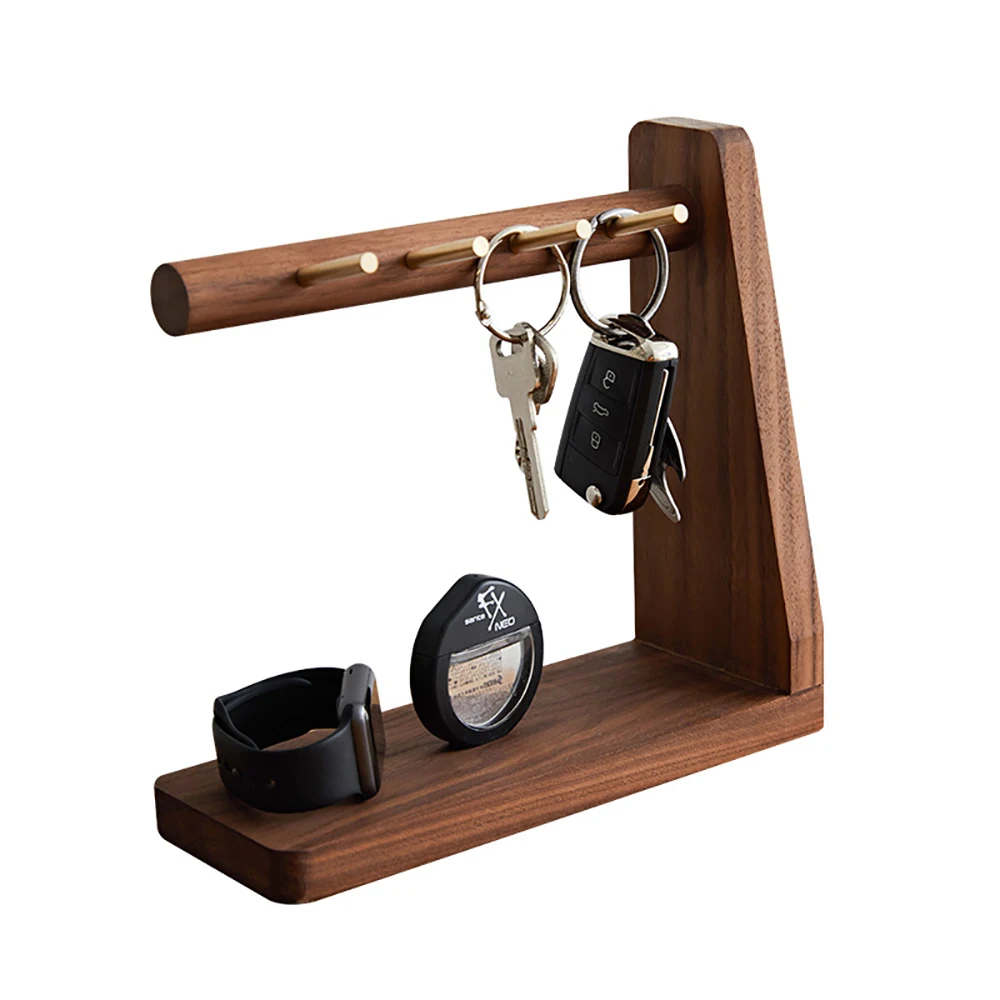 

Black Walnut Solid Wood Key Storage Ornament Shelf Creative L-Shaped Desktop Key Hook