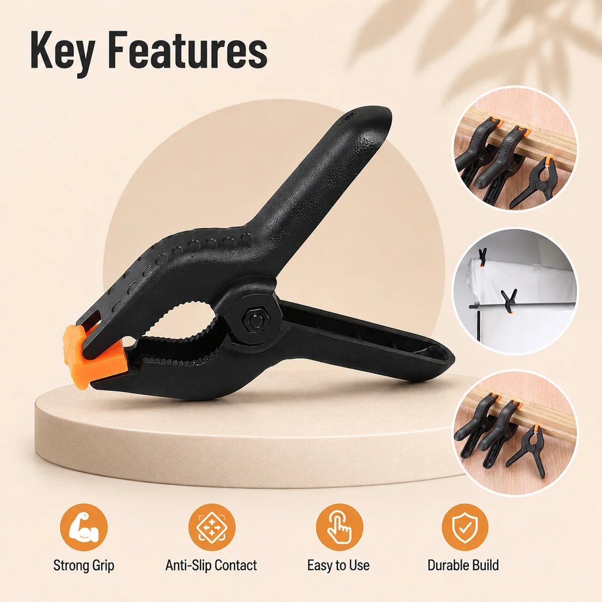 4/6/10PCS Heavy Duty Spring Clamp A Type 3 Inch Woodworking Clip with Orange Anti Slip Pad for Craft Studio Photo Background