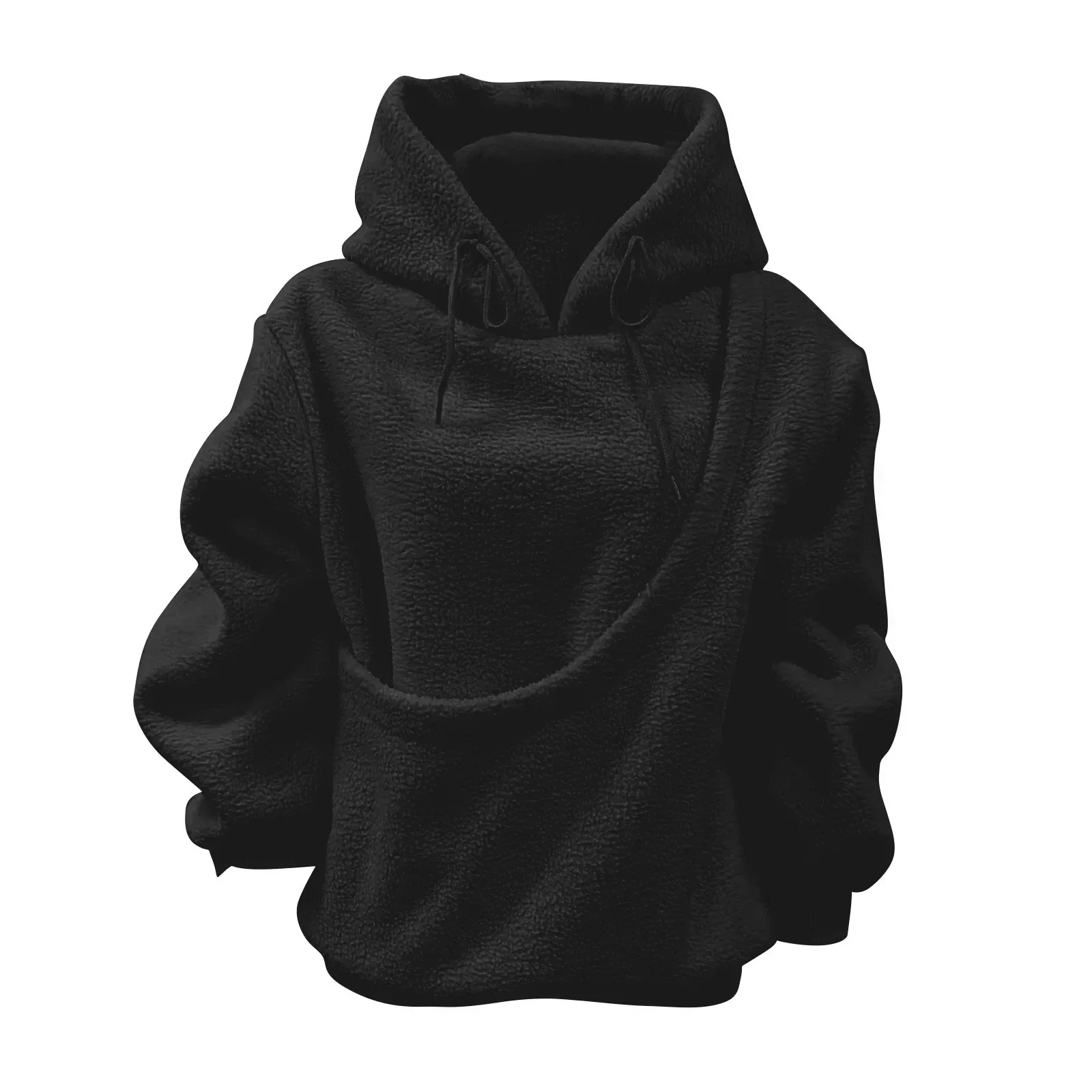 Women Solid Hooded Fleece Oversized Pullover Sweatshirt With Pet Pocket Autumn Winter Casual Top Ladies Cozy