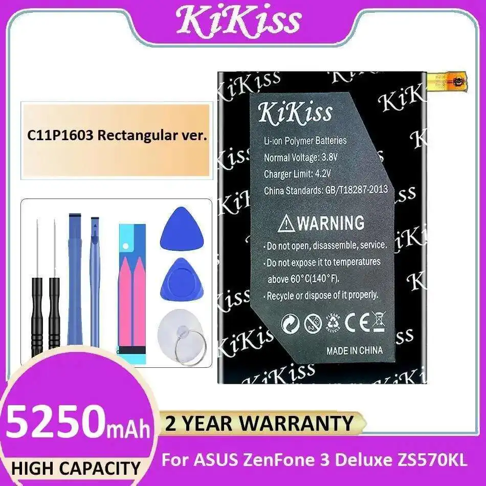 

Прямоугольная версия 5250 мАч C11P1603 для Asus Zenfone 3 Deluxe ZS570KL Zenfone3, долговечный аккумулятор для мобильного телефона