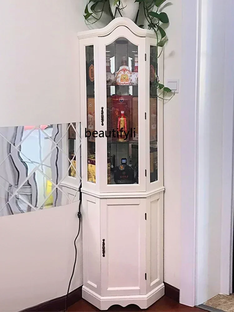 LHX26 ss 26 American-Style  Solid Wood Corner Cabinet Corner Cabinet Triangle Turn   with Light Glass