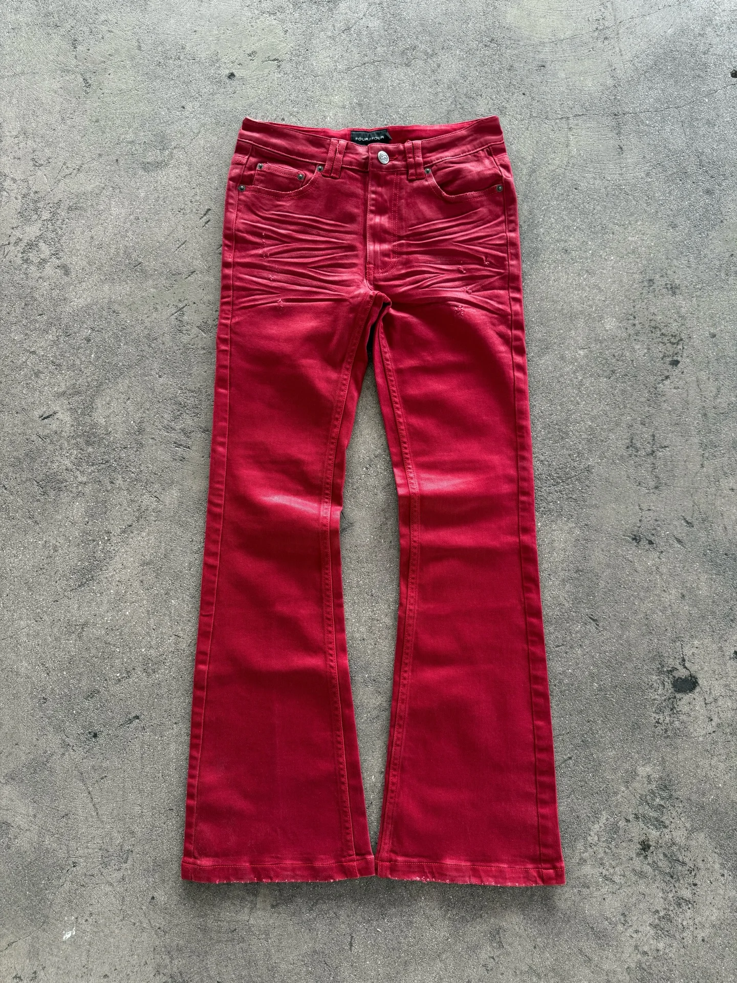 

Red high street coated micro-flare jeans American retro heavy industry men's and women's black gothic retro casual loose jeans