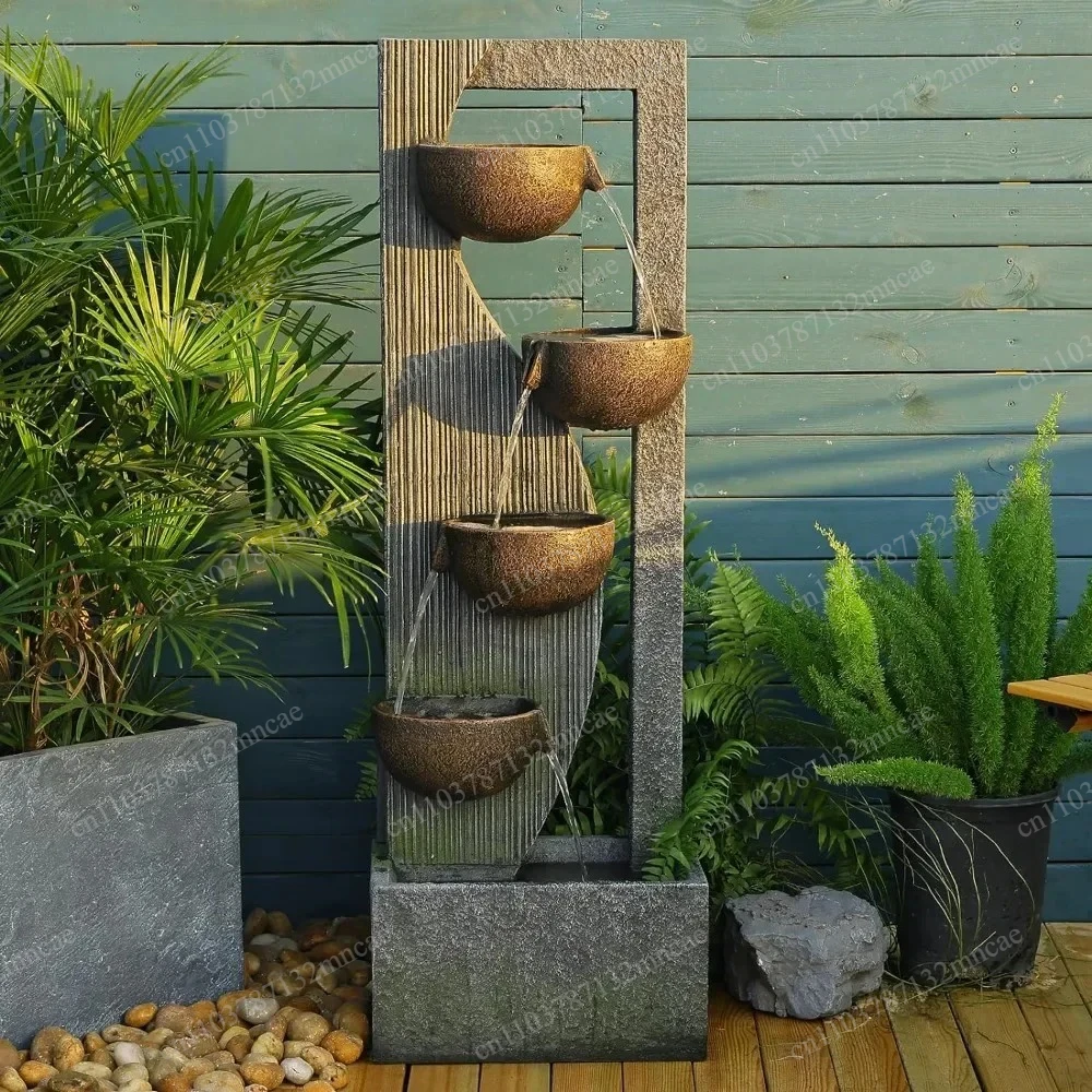 Fountain Outdoor Garden Fountain 5 Levels Modern Waterfall Fountain with LED Lights for Garden, Terrace, with Adjustable Pump
