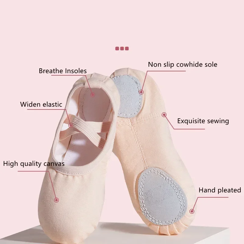 Chinelos de lona plana elástica para crianças, chinelos macios para dança do ventre do balé, sapatos de ioga para mulheres e homens, 3PCs