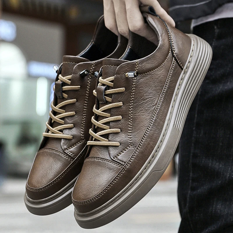 Clássicos marrons sapatos de couro genuíno masculino jogging sapatos casuais ao ar livre oxford tênis para homem tamanho: 36-47 Кроссоwaka Muhж...........е