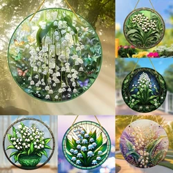 Lily of The Valley Sun Catcher-Flowers Round Acrylic Stained Art Translucent Window Hanging,Home,Porch,room,bedroom,Garden Decor