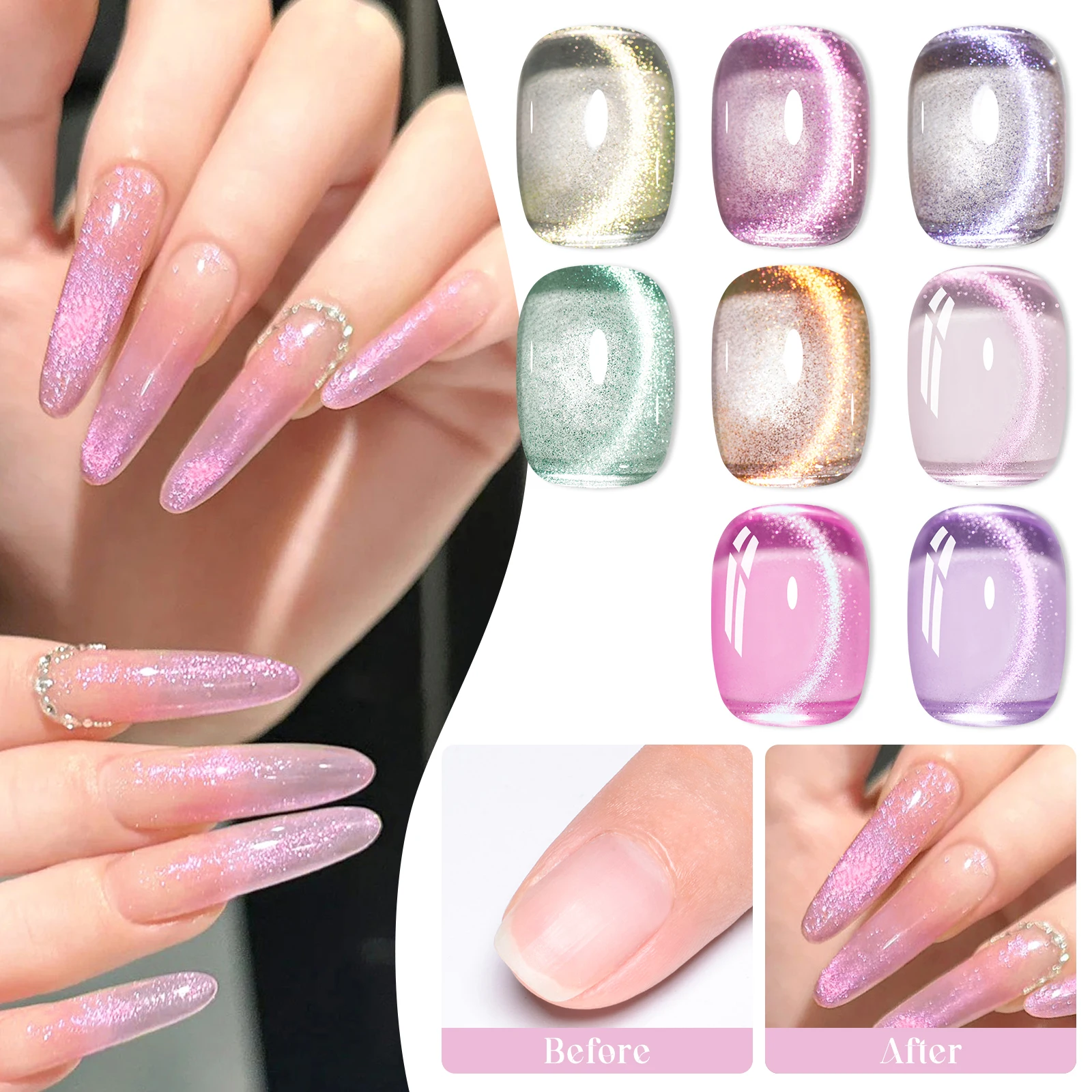 9 ピース/セットフルーツ紫ブドウ猫磁気ジェルマニキュアセット 2025 新ホワイトニンググアバガラスビーズワニスネイル用品キット