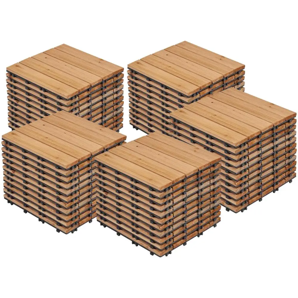 55pcs Interlocking Deck Tiles 12x12in Easy Assemble Fir Wood Outdoor Indoor Flooring Durable Polypropylene Natural Wood Snap Fit