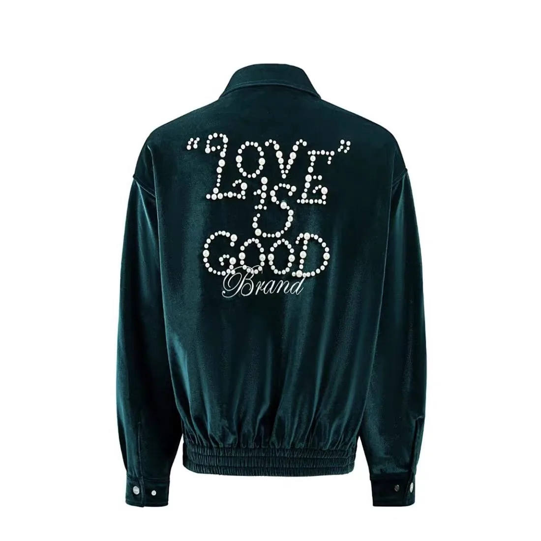 

Goodbrand New 2026 Premium Pearl Letter Embroidered Jacket with Letter Lapel, Zipper, Relaxed Fit, Long Sleeves