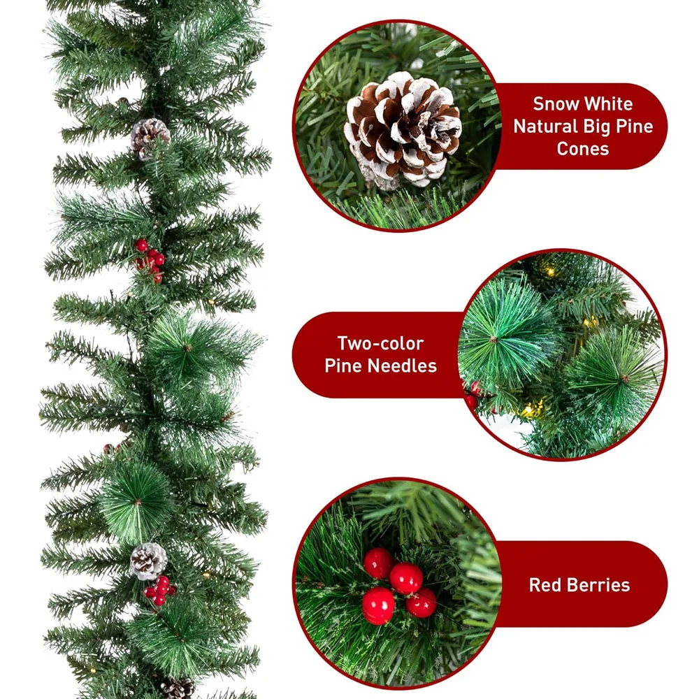 

Рождественские гирлянды с Pinecones, красные ягоды, искусственные рождественские венки для дома, Рождественская елка, лестница, дверь, Новогоднее украшение