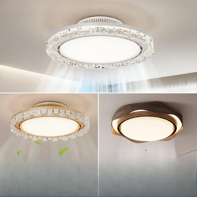 silent antique dining room bedroom crystal retro wood grain electric fan light integrated