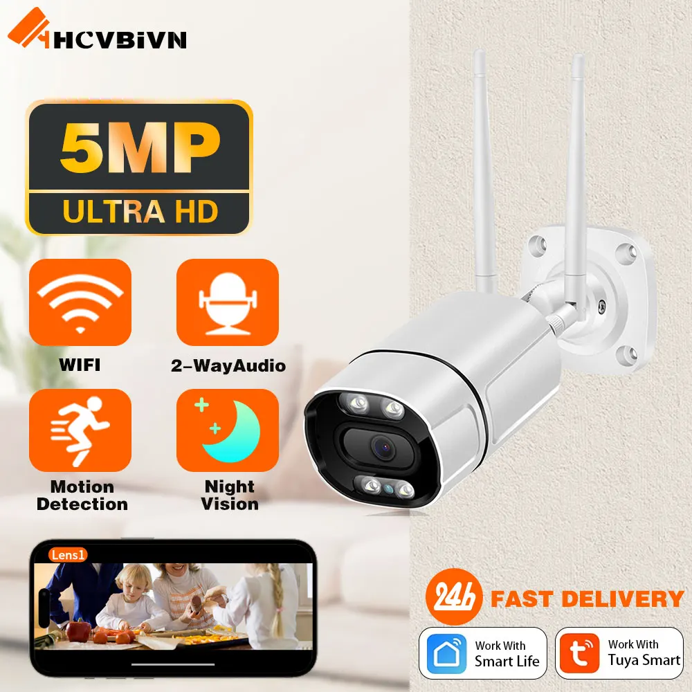 

5MP IP Camera Wifi Outdoor Surveillance Home Securtiy Protection CCTV Wi Fi Camara Video Wi-Fi Waterproof Tuya Smart Life IP Cam