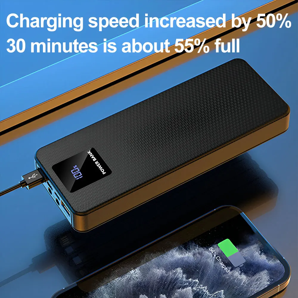 6*18650 Portable Power Bank Case Universal USB Battery Storage Box For Phone Charging DIY Quick Charge Battery Shell With Cables