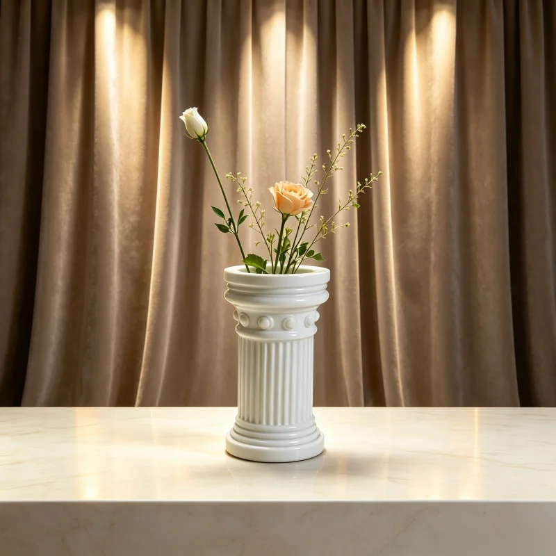 Classic Roman Column Design Decorative Vase, Greek Column Style Classical Architectural Flower Vessel, Grooved Ribbed Texture with Embossed Bead Details, Layered Design with Stable Base, Matte White Neoclassical Small Tabletop Vase, Exquisite Craftsmanship That Never Goes Out of Style, Unique Aesthetics, Decorative Piece for Living Room, Bedroom, Bathroom, Entryway, Office Desktop, Nordic Soft Furnishings, French Light Luxury Home Decor, Shelf, Bookshelf, Chest of Drawers, Bedside Table Embellishment