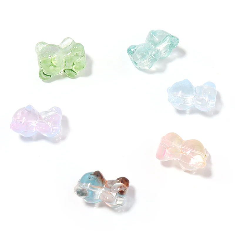 20pcs/lot 14x12mm Mini Bear Lampwork Beads Candy Color Cute Bear Bead Charm For Jewelry Making Handmade Diy Bracelet Accessories