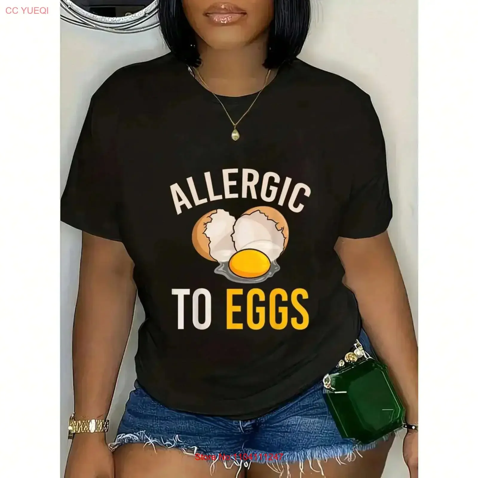Ladies' Fun Egg Allergy Pattern T shirt Casual and Comfortable  vintage Washed graphic Breathable Soft Stylish fashion homme