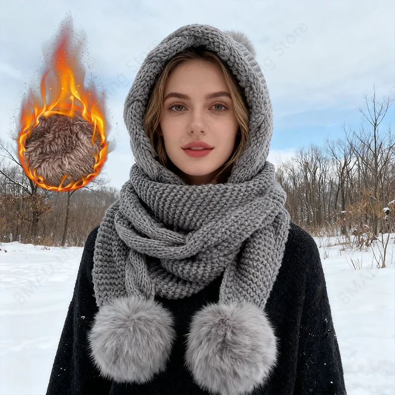 وشاح قبعة شتوية سميكة 2 في 1 للنساء قبعة محبوكة دافئة قطعة واحدة بالاكلافا للطقس البارد القصوى والتزلج في الهواء الطلق #1