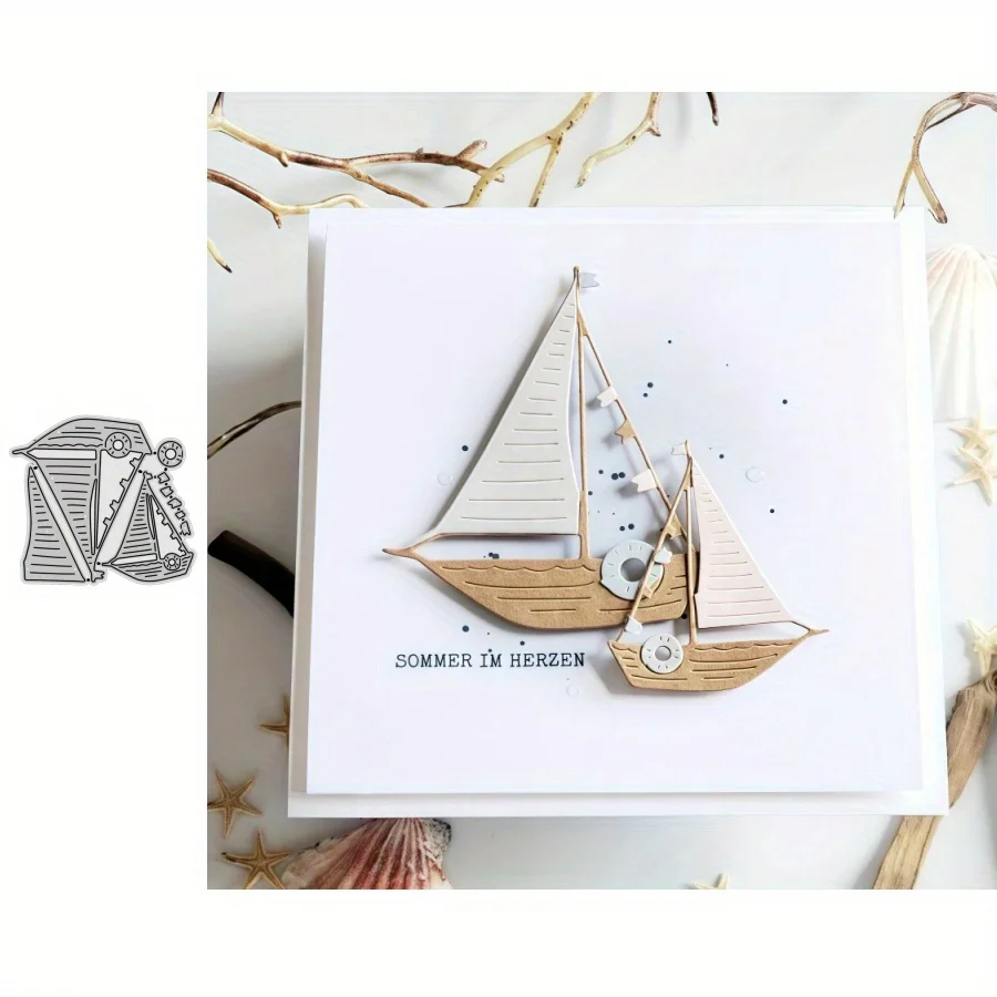 Neuankömmling Zwei schöne Segelboote in verschiedenen Größen Metall-Stanzformen für DIY Scrapbooking, Kartenherstellung, Schablonen, Fotoalben