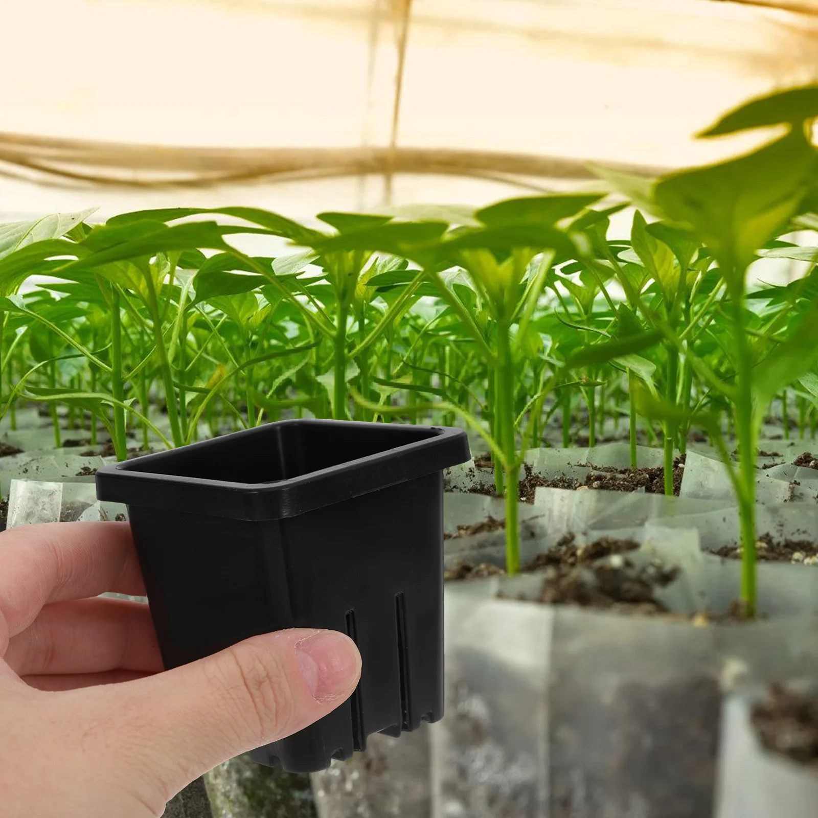 

10pcs Hydroponic Equipment Square Black Mesh Net Pots Plastic Planter Aquarium Plant Basket Container