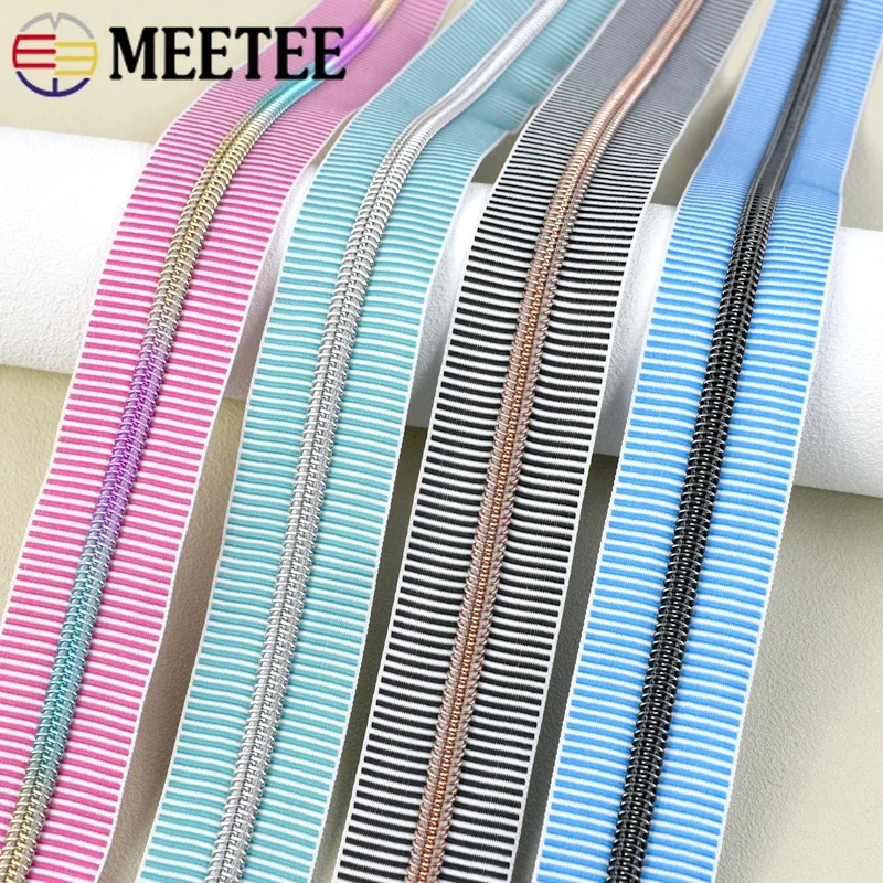 1-5M Meetee 5# Stripe Nylon Zippers Sewing Backpack Zipper Plastic Roll Zips By Meter Zip Repair Kit DIY Bag Garment Accessories