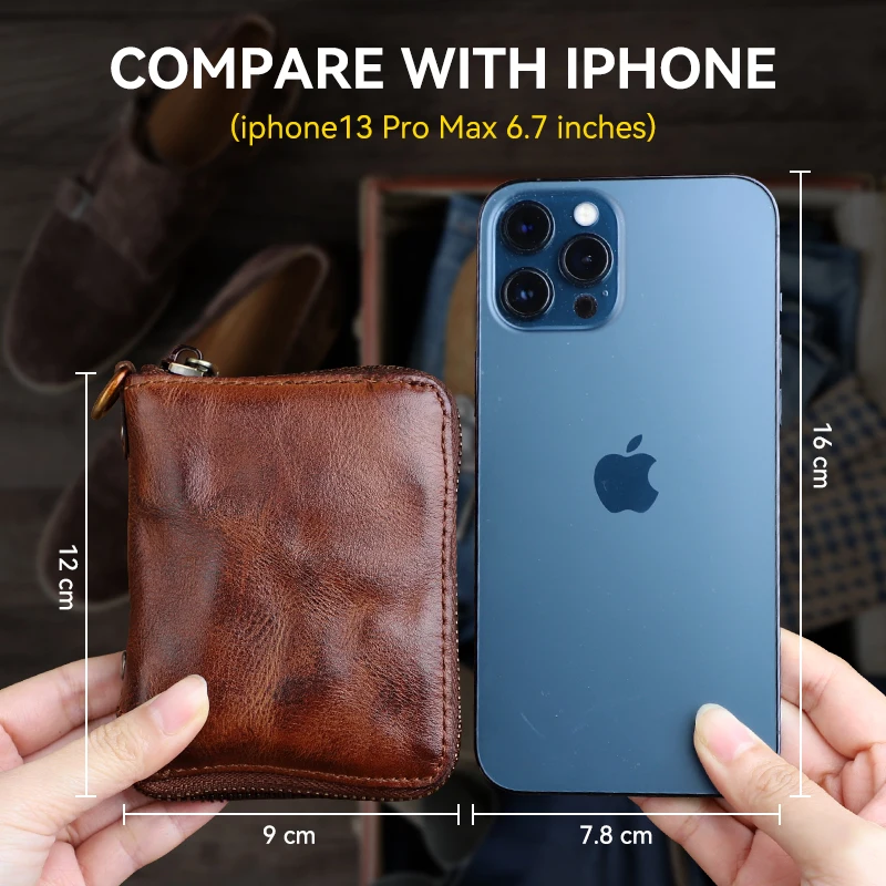 Retro Genuine Leather Short For Women Men Handmade Card Slot With Coin Pocket Small Bifold Zipper Wallet Money Purse Female Male