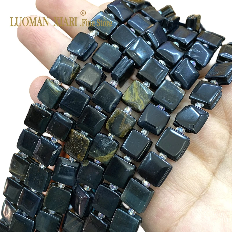 Loose Spacer Bead for Jewelry Making Flat Cube Natural Stone Black Blue Tiger Eye DIY Bracelet Charms Accessories 10x10mm, 15 in