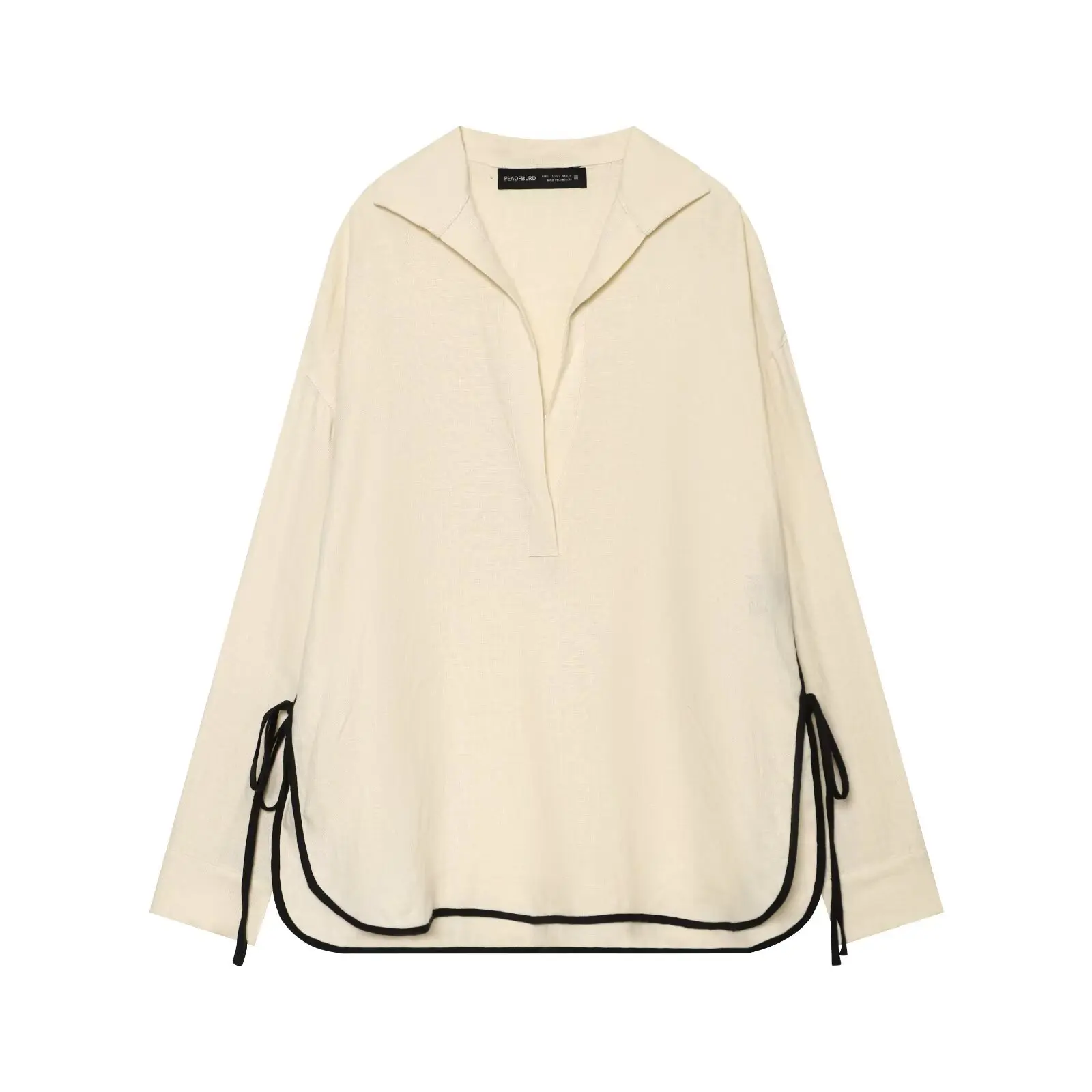 BSAY Street Style Women Lapel Collar Loose Long Sleeve Blouse Elastic Waist Side Tie Wide Leg Pants Two Piece Matching Outfit