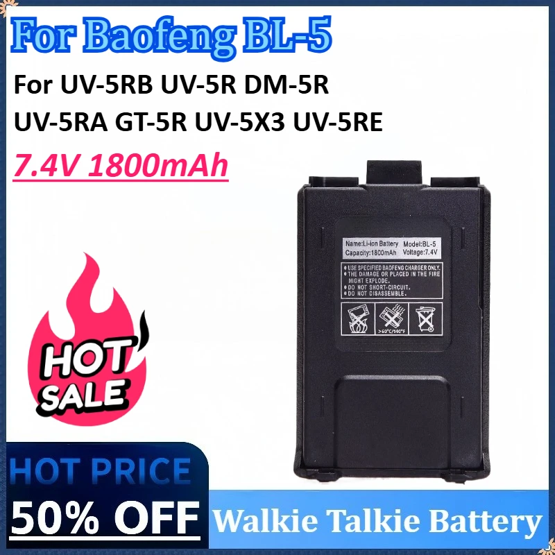 

New 7.4V 1800mAh Walkie Talkie Battery for Baofeng BL-5 for UV-5RB UV-5R DM-5R UV-5RA GT-5R UV-5X3 UV-5RE Rechargeable Battery