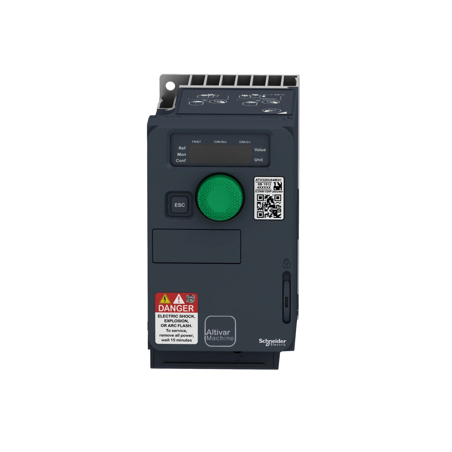 

Schneider Electric ATV320U04M2C variable speed drive, Altivar Machine ATV320, 0.37kW, 200 to 240V, 1 phase, compact