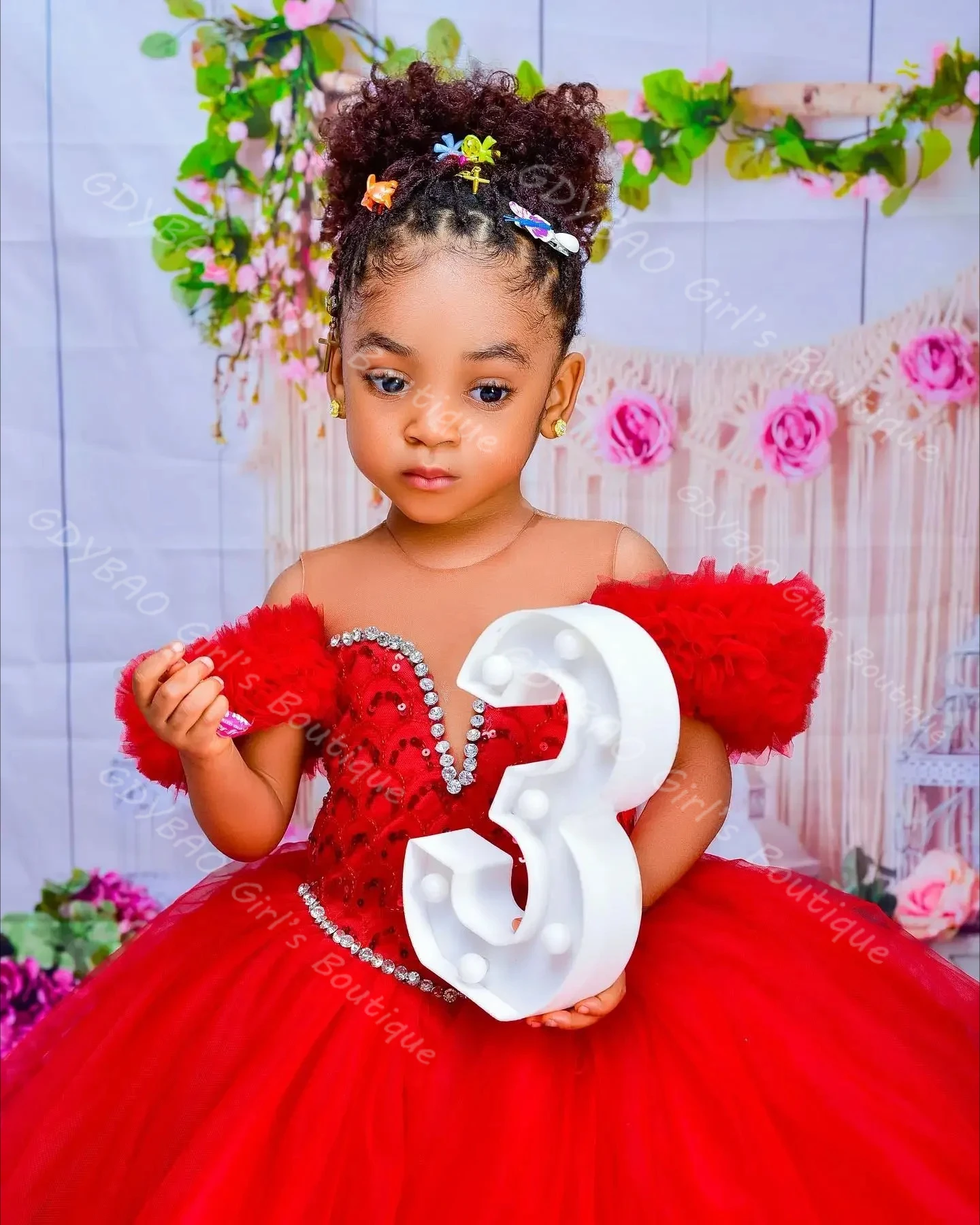 Vestido de cumpleaños personalizado para niños, vestido de niña de flores de tul escalonado con mangas abullonadas para boda, vestido de desfile de princesa con cuello transparente