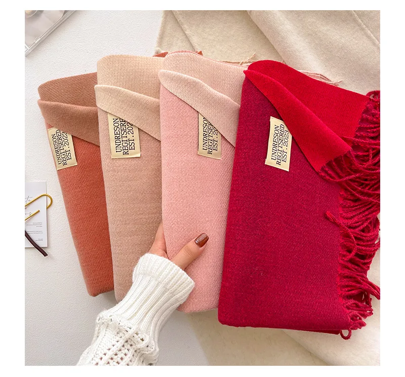 Mode solide Kaschmir warmen Schal neues Design Pashmina Winter Doppelseite verschiedene Farbe Schal Wraps Bufanda mit Quaste Decke – Detail 10