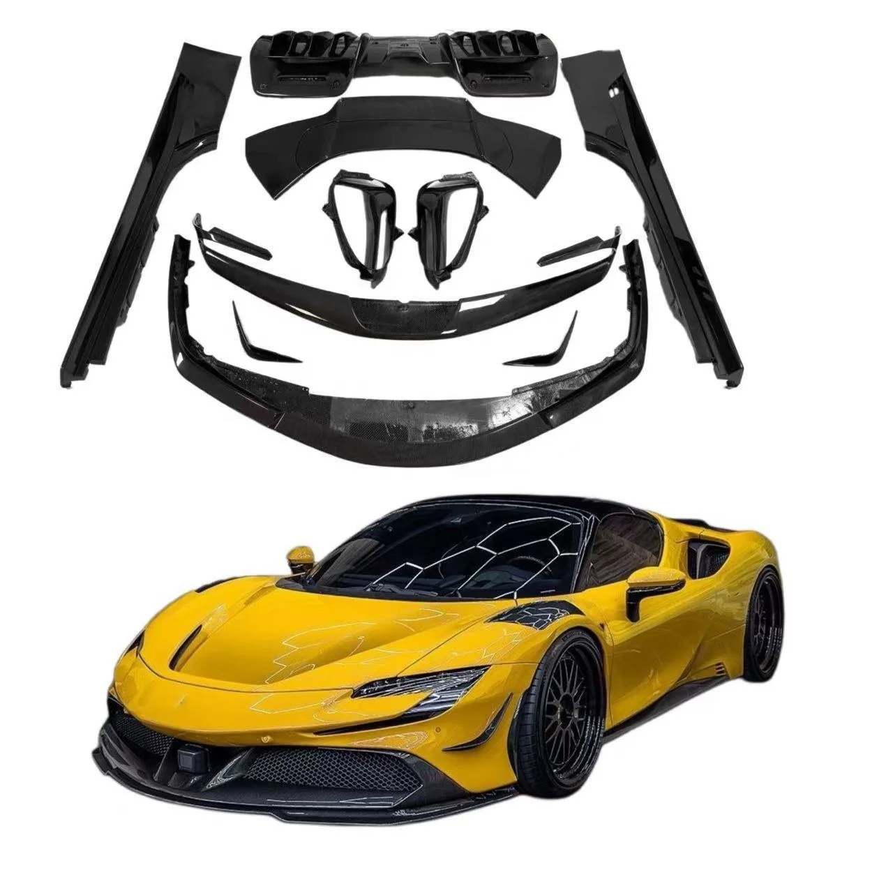 Classic Car Restomod Body KitsFor SF90 Upgrade RYFT Styole Dry Carbon Fiber Body Kit Front Lip Rear Diffuser Spoiler Side Skirt