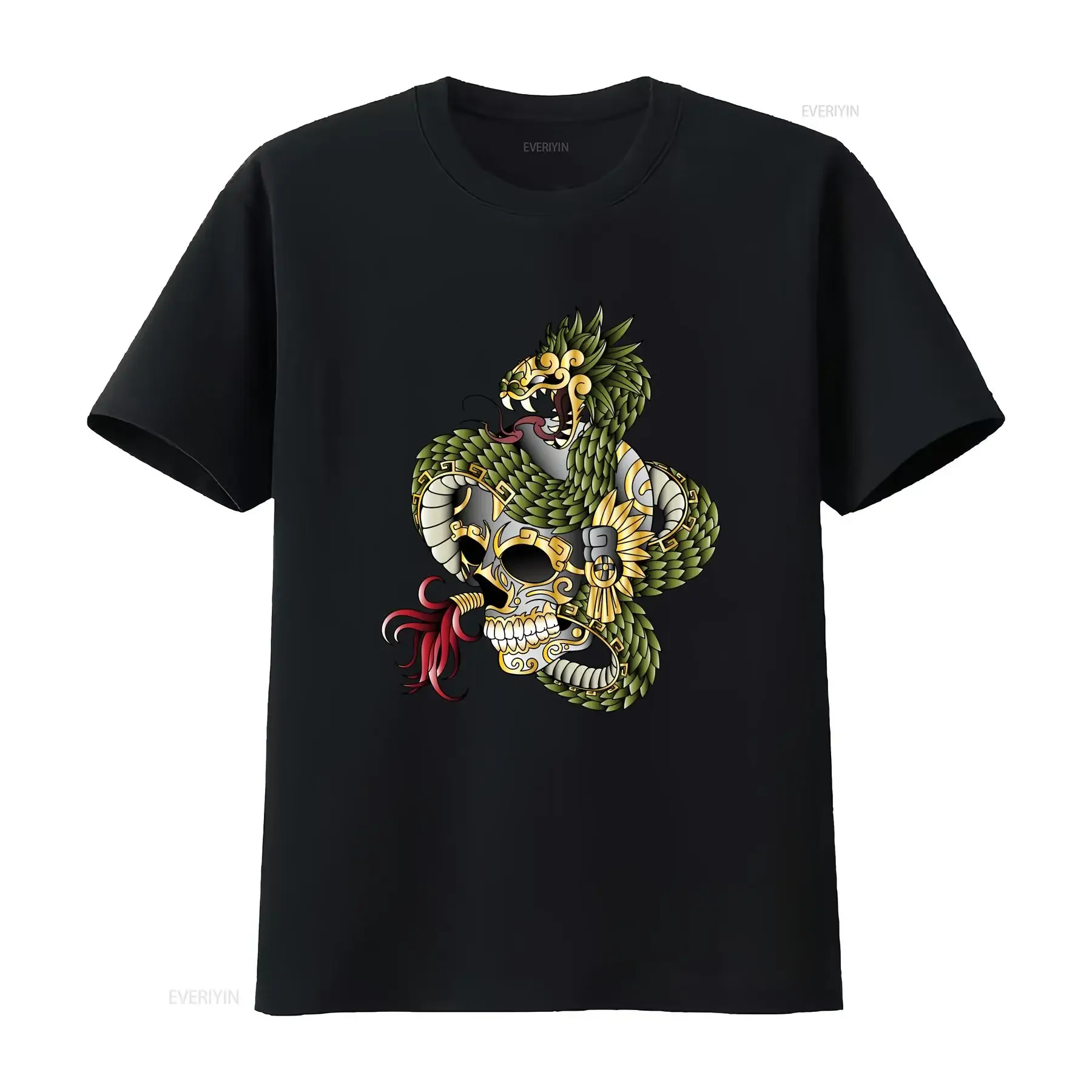 Quetzalcoatl sugar skull print day of the dead art mexican t shirt aztec men mexico shirts clothing vintage Washed homme