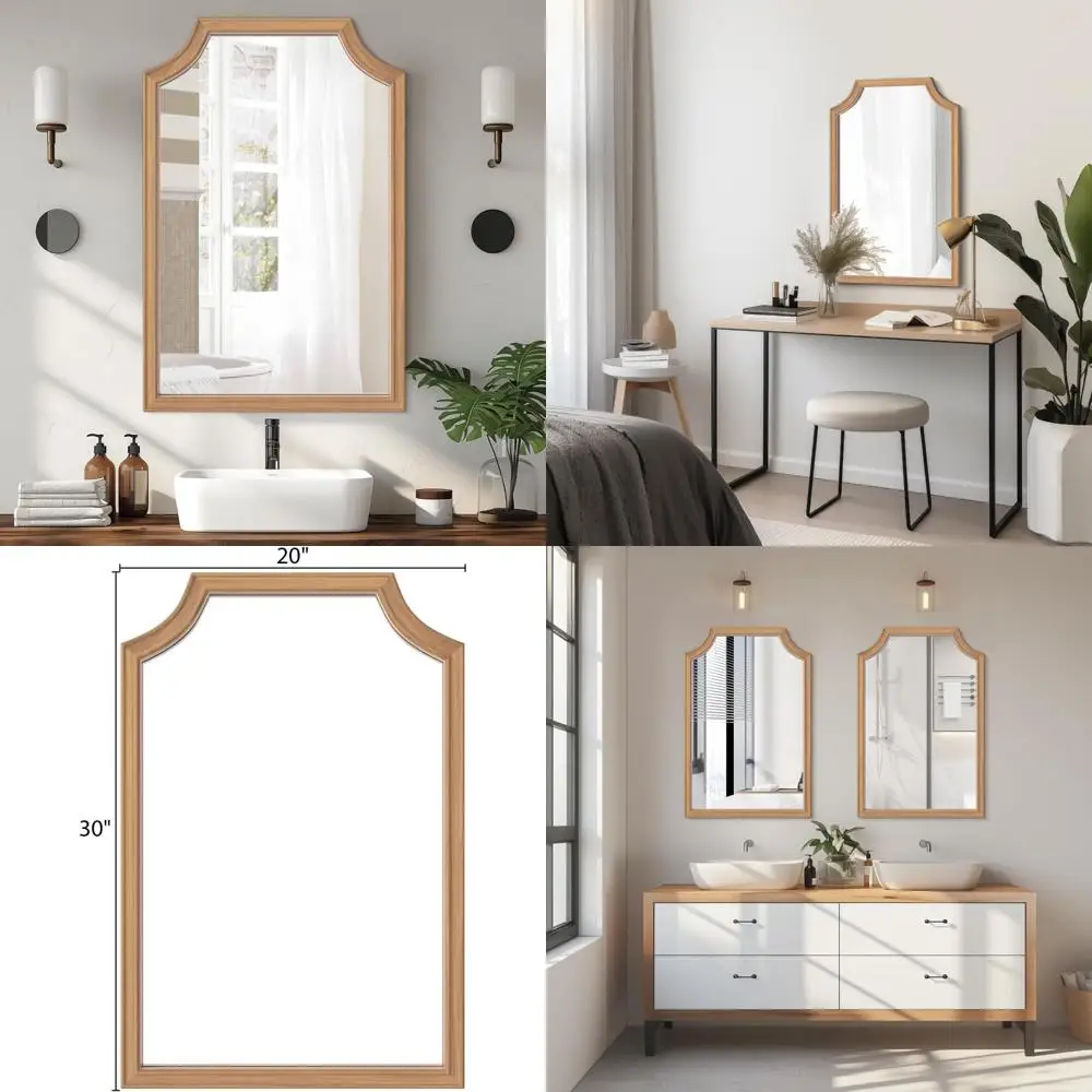 Spiegel mit gewelltem Holzrahmen, 50,8 x 76,2 cm, für kleine Badezimmer-Waschtisch – rechteckige Wanddekoration für Flur, Schlafzimmer, Wohnzimmer